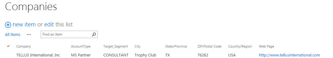 SharePoint Account listing